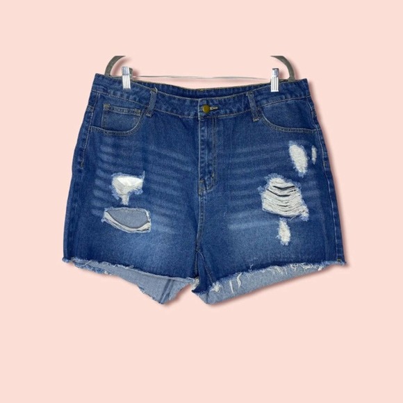Plus Ripped Raw Hem Denim Shorts 2XL - Picture 4 of 4